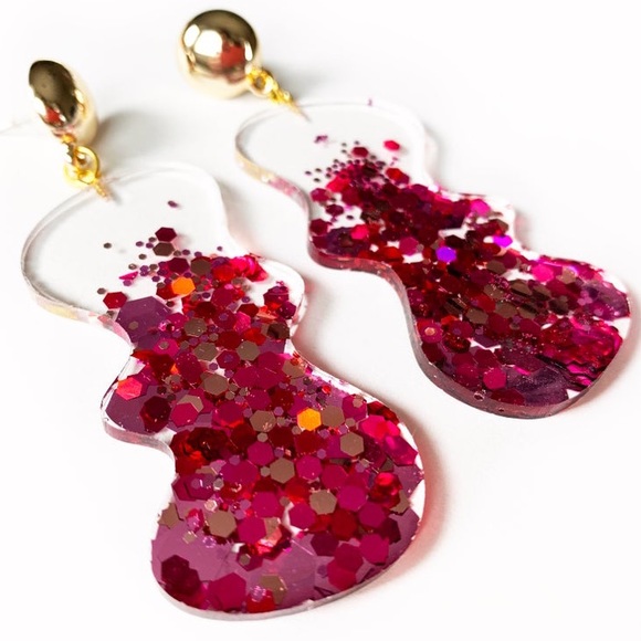 Pink Blobbity Sparkle Statement Earrings - Picture 3 of 3